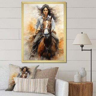 Designart "Cowgirl Riding With Grace" Cowgirls Framed Wall Art Living